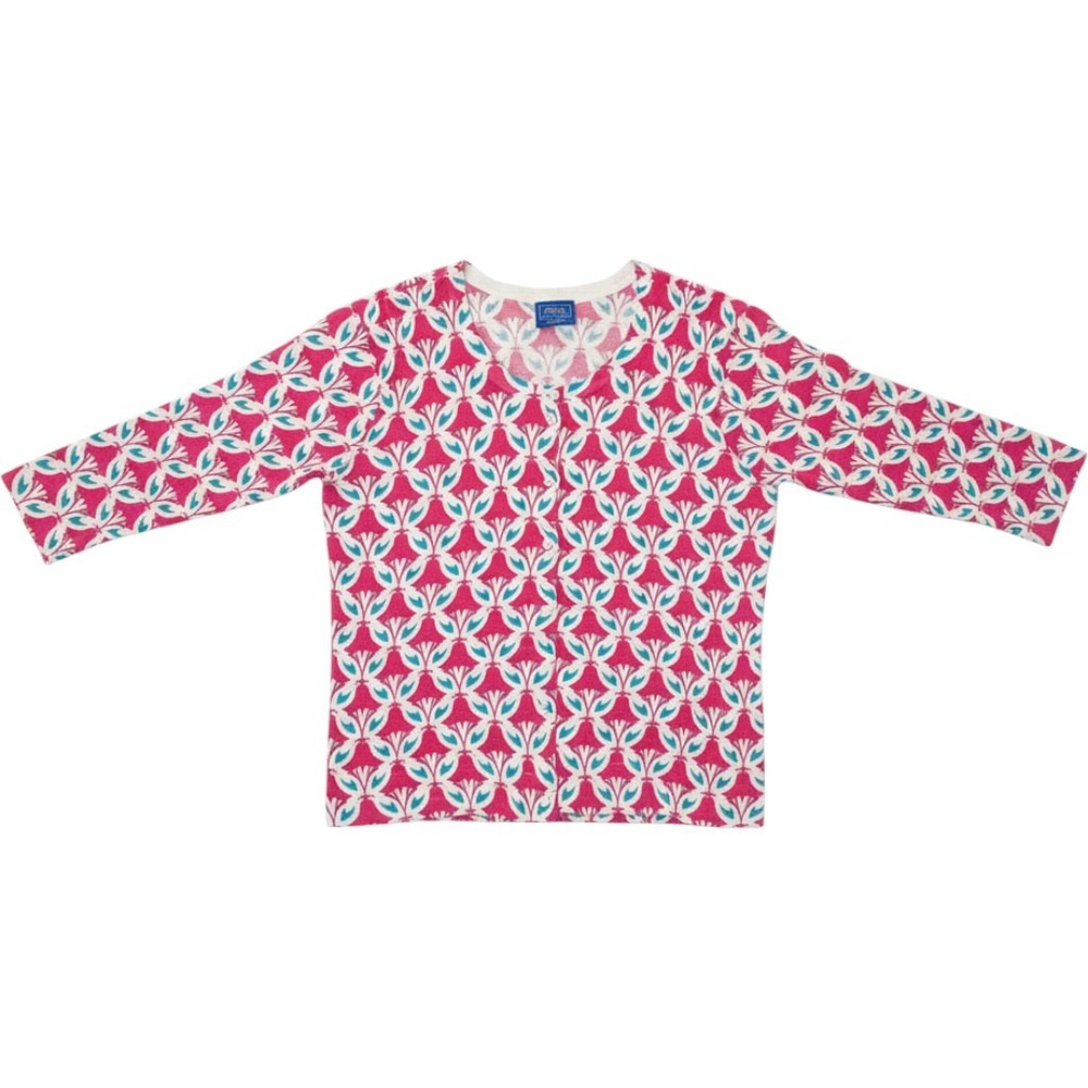 Le Tigre Womens Pink Blue Bird Print Cotton Blend Cardigan Sweater Size S